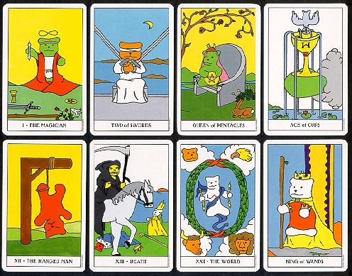 Cards from the Gummy Bear Tarot Deck. Not exactly the Rider-Waite classic images, but they’re cute as all get out!