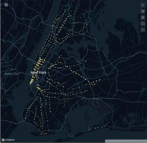 Map of New York City with all MTA subway station entrance and exit locations marked