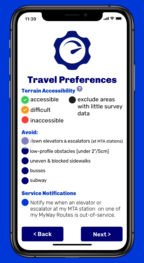 MyWay.NYC Travel Preferences Screen Shot