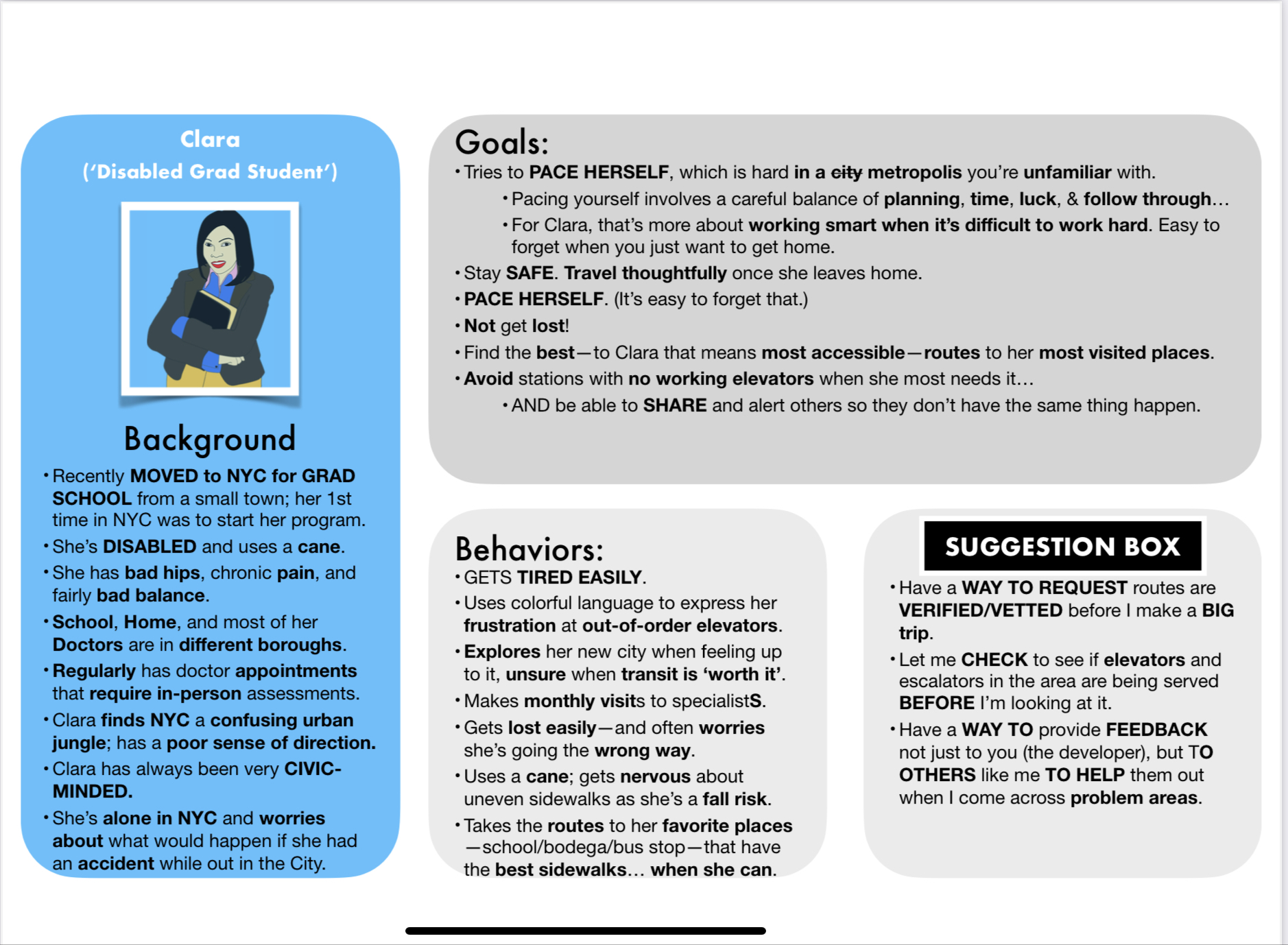 Sheet for Persona A - Clara - Disabled Grad Student